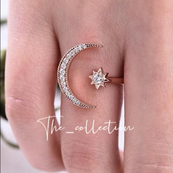 ROSE G CRESCENT MOON&STAR RING IN STERLING SILVER - Picture 2 of 4